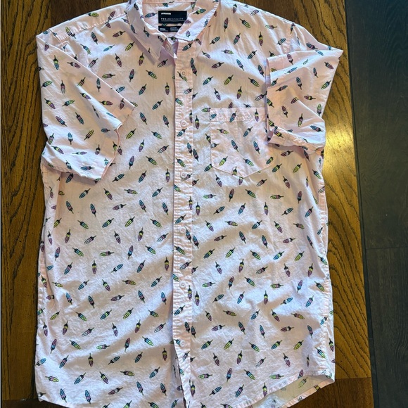 Pink Feather Print Casual Button-Down Shirt - Picture 2 of 4